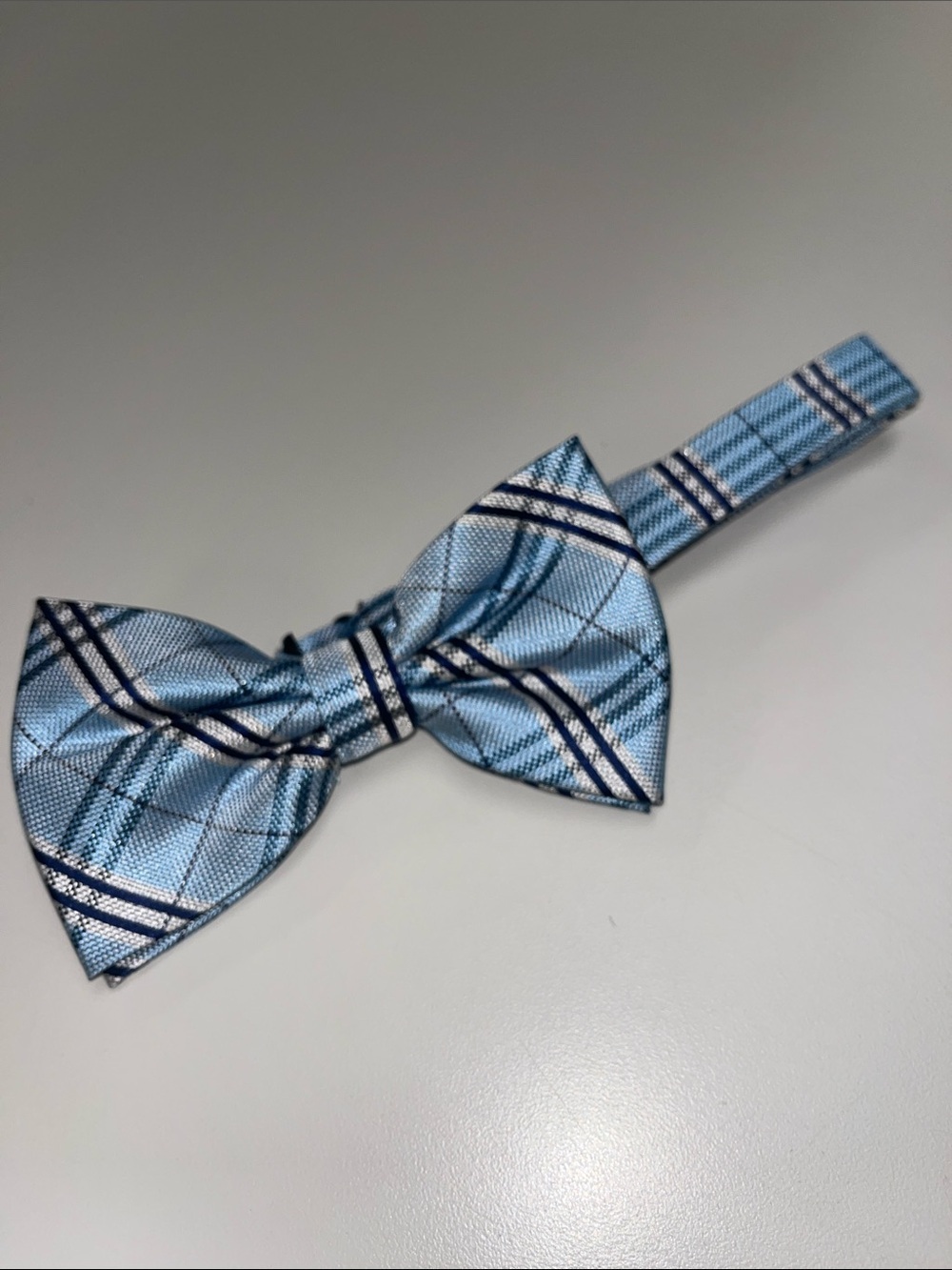 Bachrach Light Blue Plaid Silk Blend Bow Tie